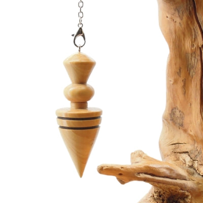 Pendule artisanal de radiesthésie en buis avec chainette.