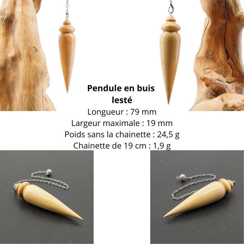 Pendule artisanal de radiesthésie en buis avec chainette. Damien