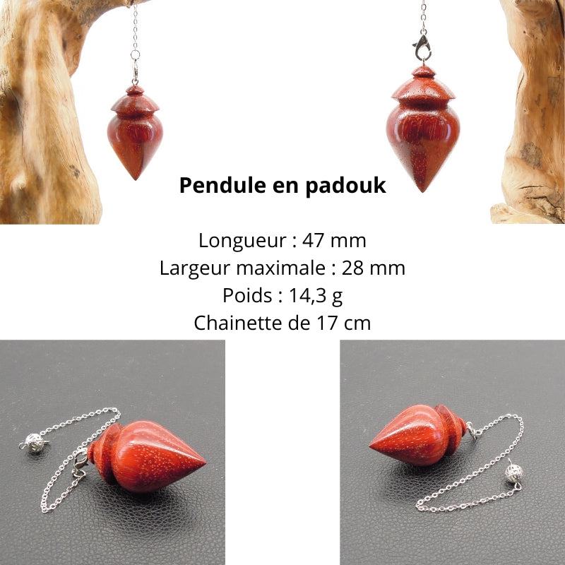 Pendule radiesthésie en padouk avec chainette. Annie