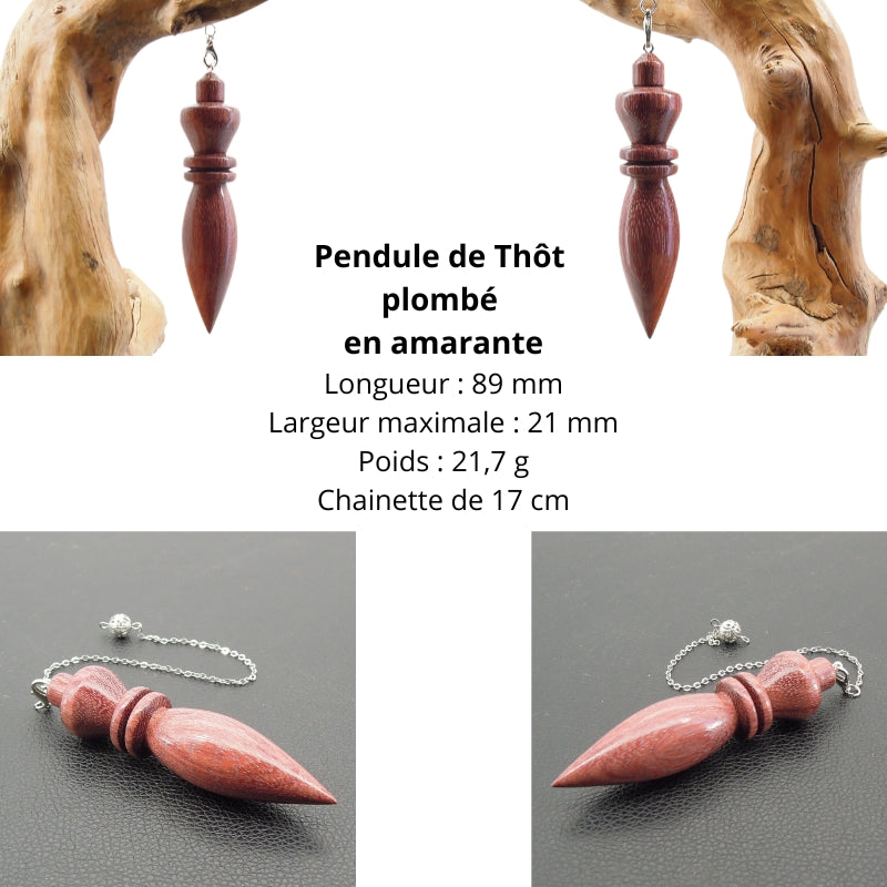 Pendule artisanal de radiesthésie en amarante avec chainette. Sahra