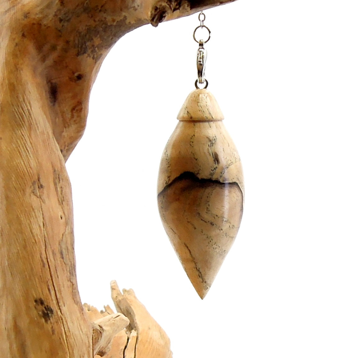 Pendule artisanal de radiesthésie en frêne échauffé avec chainette