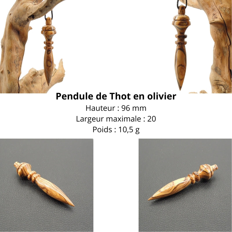 Pendule artisanal de radiesthésie type Thôt en olivier avec oeilleton