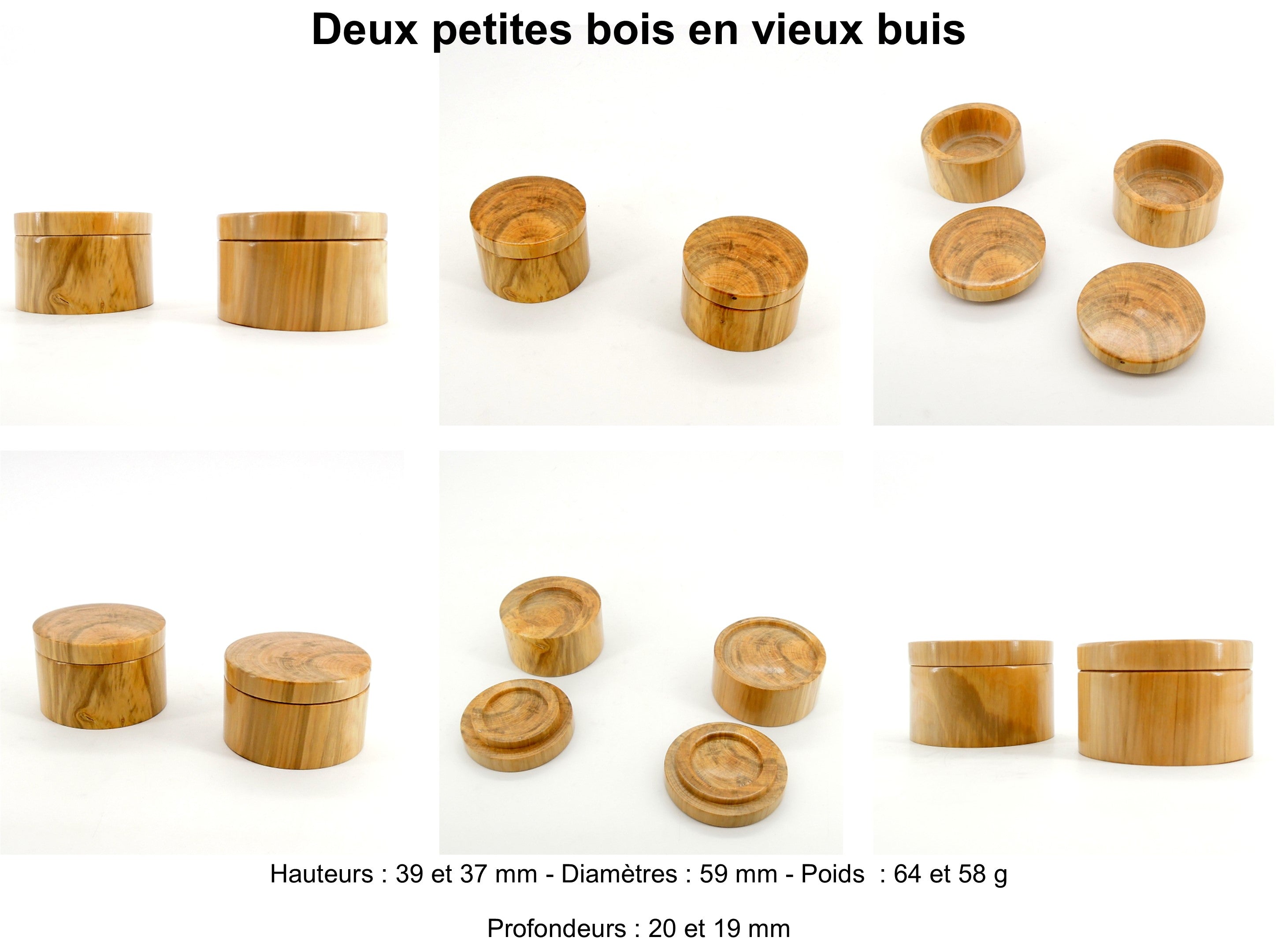 Duo de boites en bois de buis de Bourgogne.
