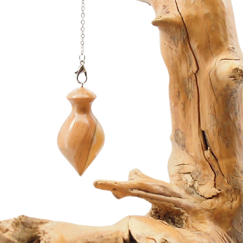 Pendule artisanal de radiesthésie en prunier avec chainette.