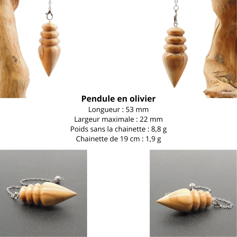 Pendule artisanal en olivier avec chainette. VVRR