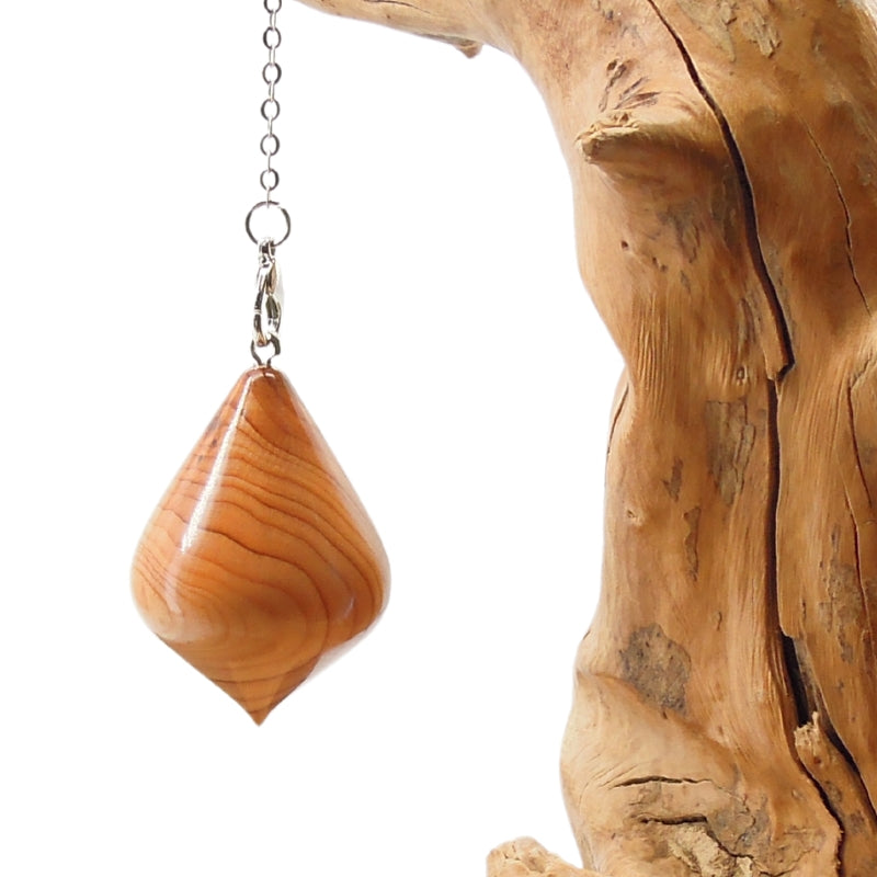 Pendule artisanal divinatoire en if avec chainette.