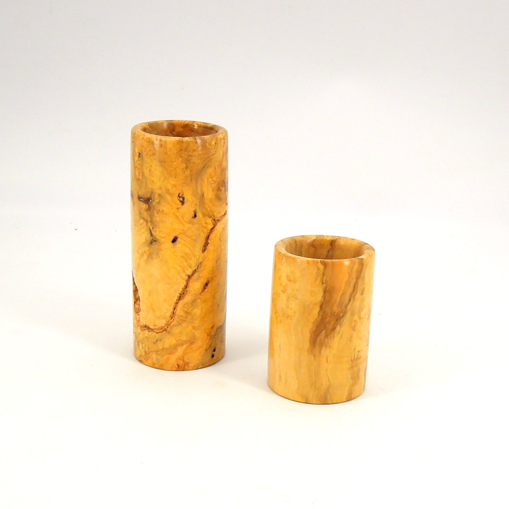 Duo de petits pots en vieux bois de buis avec loupe