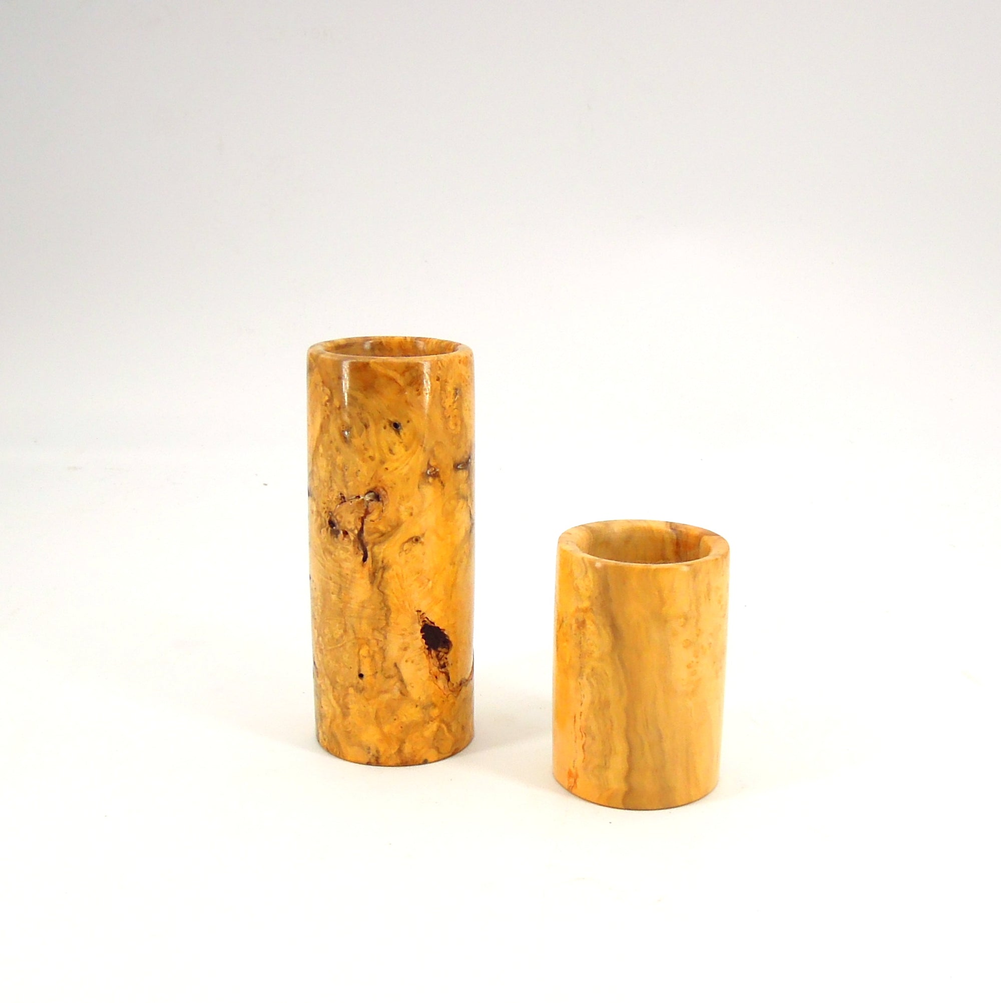 Duo de petits pots en vieux bois de buis avec loupe